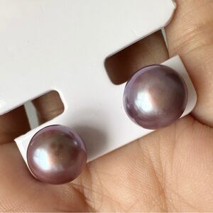 Elegant Purple Genuine Pearl Stud Earrings 10mm